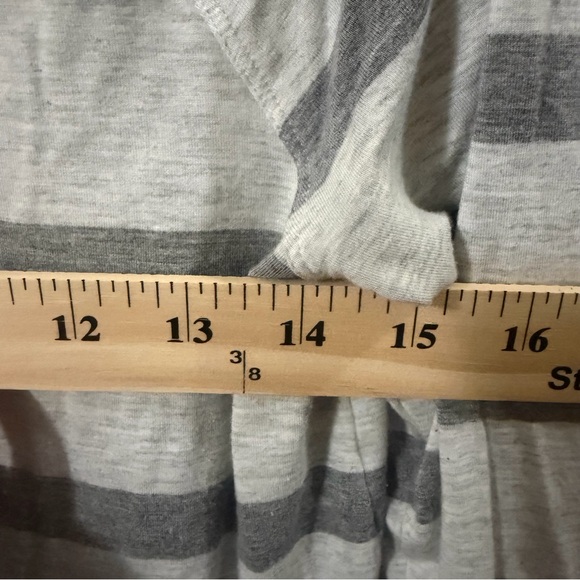 CAbi Gray Striped Long Sleeve Top Small | V-Neck Soft Rayon Stretch Casual Tee - Picture 4 of 8
